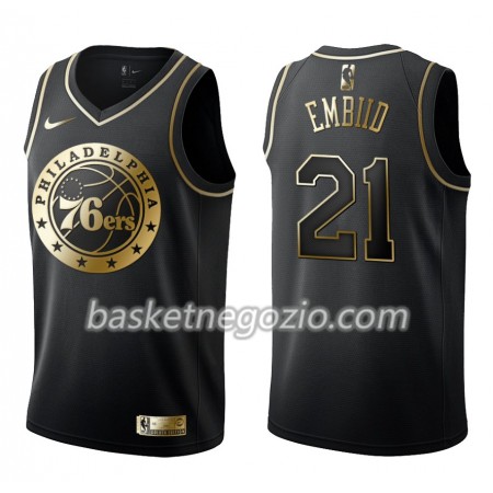 Canotte Uomo Philadelphia 76ers Joel Embiid 21 Nike Nero Golden Edition Swingman